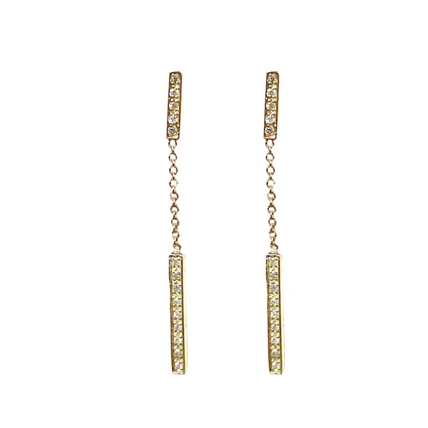 Jennifer Meyer Yellow Gold Diamond Bar Stud Drop Earrings