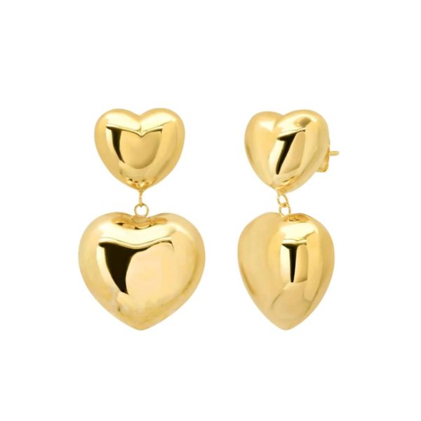 Shylee Rose 14k Yellow Gold Double Heart Puff Earrings