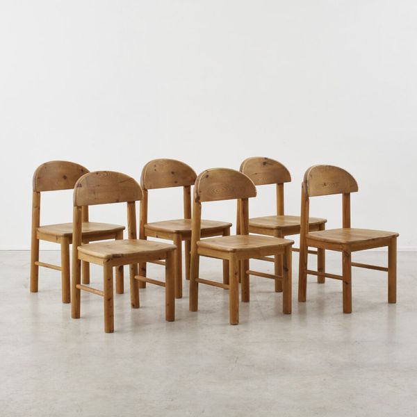 Six Rainer Daumiller Solid Pine Dining Chairs Hirtshals Savvaerk, Denmark, 1970s