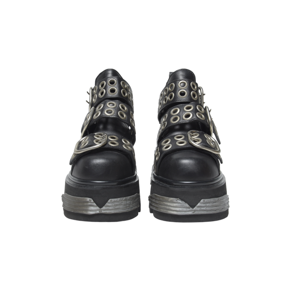 Black Buckle and Grommet Platform Boot