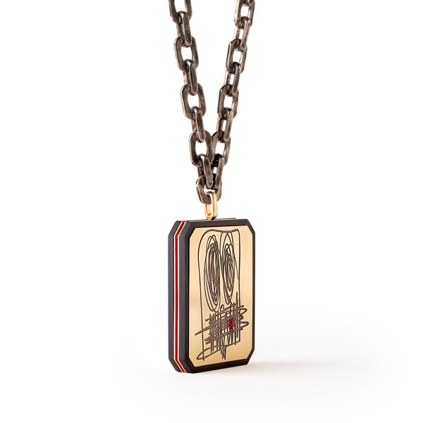 Gold Pendant with Blackened Silver Chain
