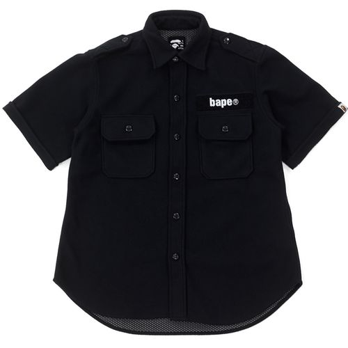 Bape Hook & Loop Flannel Short Sleeve Button-Up Shirt black