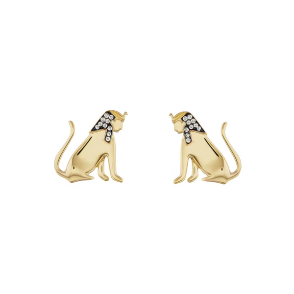 Sorellina 18k Yellow Gold and Diamond Sphinx Stud Earrings