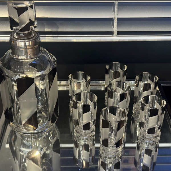 French Black and Clear Glass Cocktail Set circa 1940s