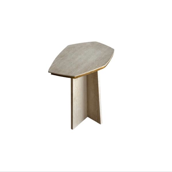 Geometrik side Table - Travertine and Brass