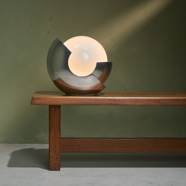 'Roto' Table Lamp Sculpture in Cast Aluminum and Opaline Glass by Giacomo Benevelli, Italy, 1970s