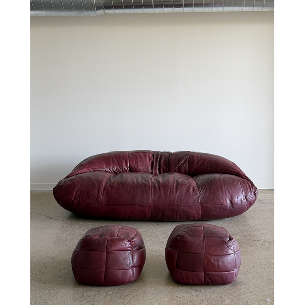 Oxblood Leather Sofa and Ottoman Set by Raphael Raffel for Honoré Paris, France, 1970