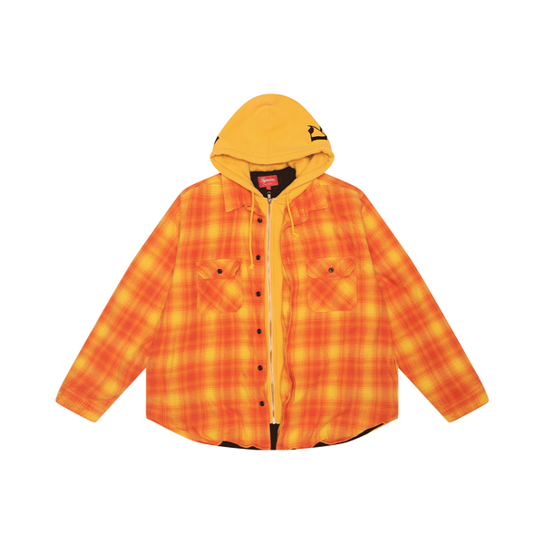 Supreme Orange Hooded Flannel Zip Up Jacket