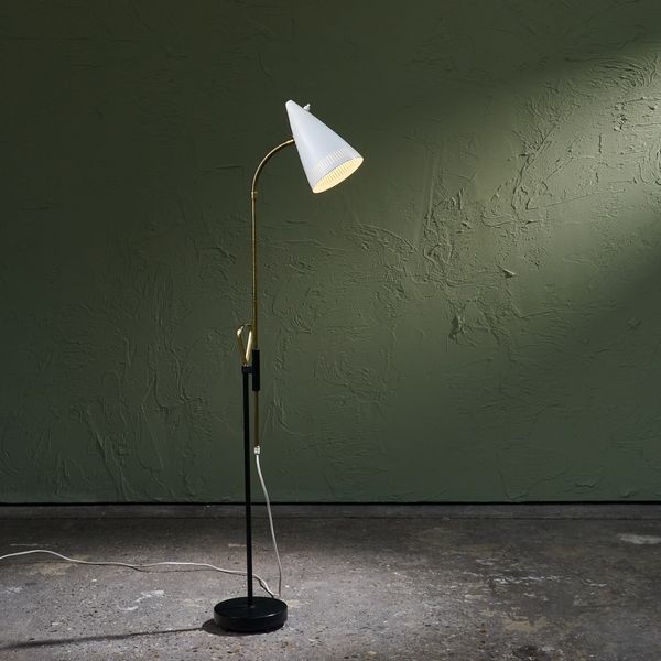 Adjustable '7070' Floor Lamp by Falkenbergs Belysning with Brass Details and Perforated Shade, Sweden