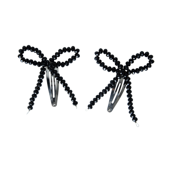 Black Crystal Bow Clips