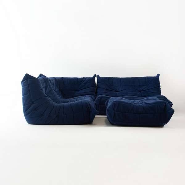 Blue Suede Five Piece Togo Sofa Set (Sold Separately) by Michel Ducaroy for Ligne Roset