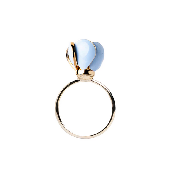 18k Yellow Gold Light Blue Tulip Ring