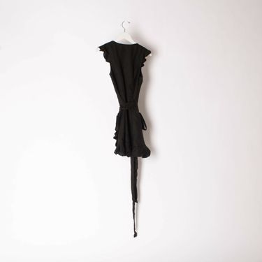 FAME AND PARTNERS Tiffany Mini Wrap Dress w/ Ruffles in Black Linen 