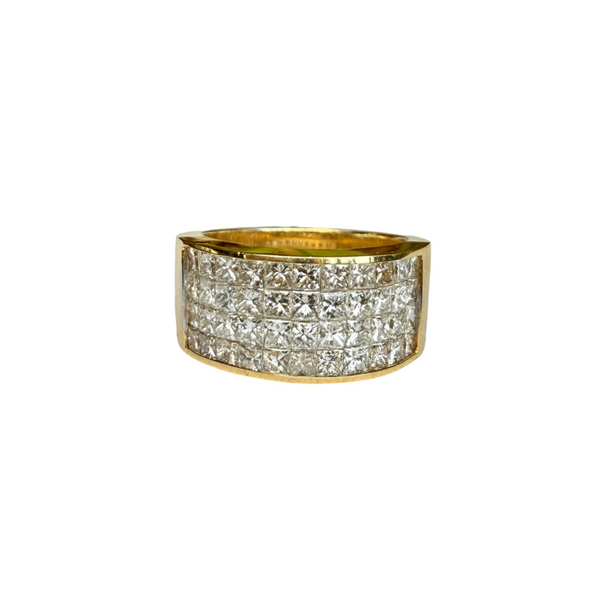Vintage 14K Yellow Gold Illusion- Set Princess Cut Diamond Cigar Band