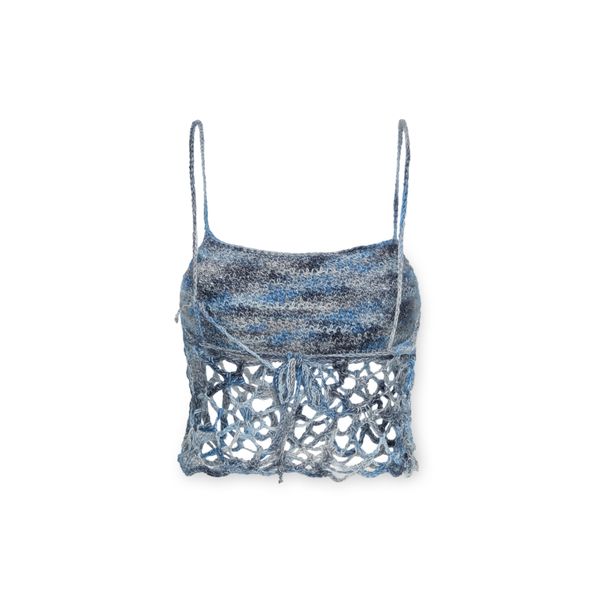 Distressed Top in Pseudo Denim