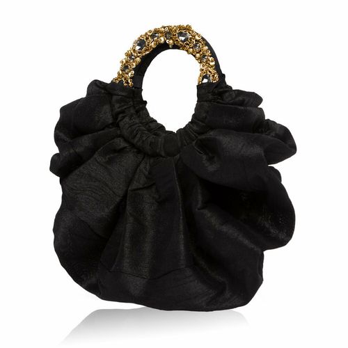 Azeeza Circle Raw Silk Antique Gold And Grey Embellished Bag
