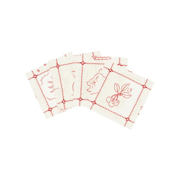 Cocktail Napkins in Red Border Print- Set of 4