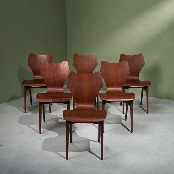 Set of 6 Dining Chairs in Solid Teak and Plywood, Scandinavia 1960s