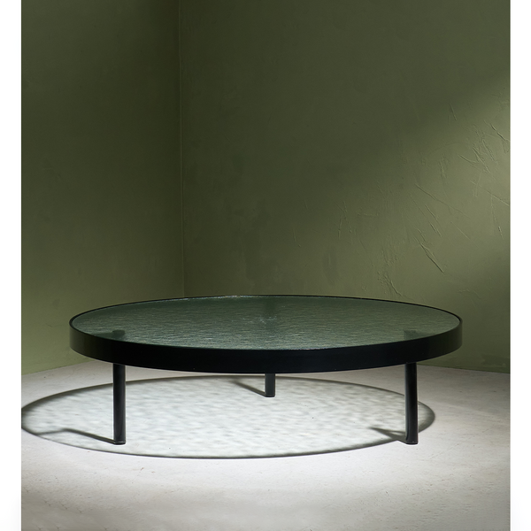 Black Round Coffee Table with Structured Glass top by Janni van Pelt, The Netherlands 1960s