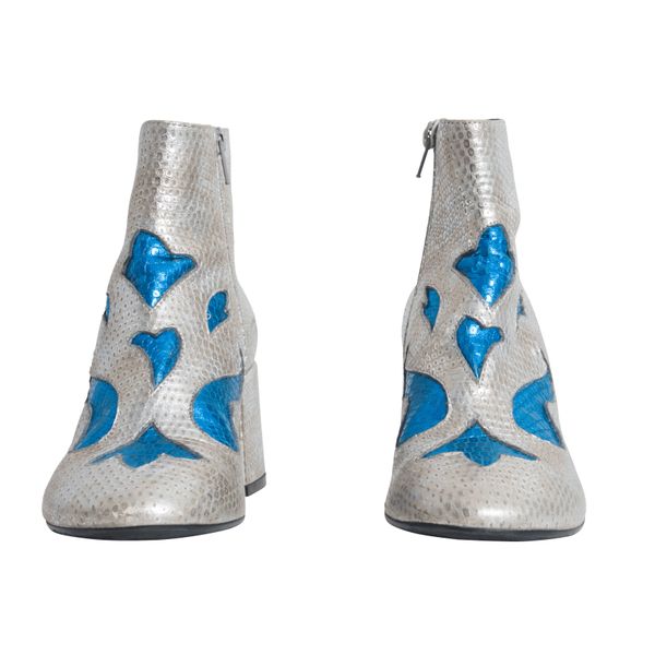 Maison Margiela Silver Ankle Boots with Blue Trim