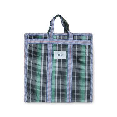 Striped Plaid Pattern Canvas Bag, Bow Scarf Decor Zipper Tote Bag