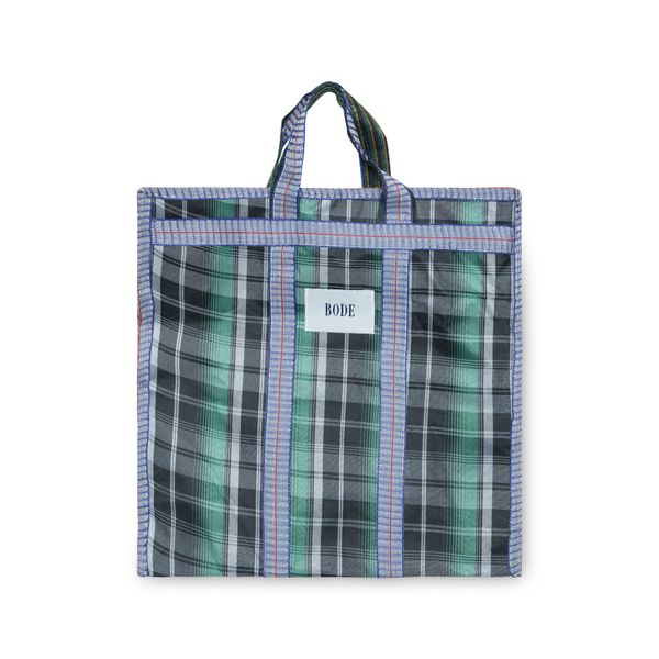 Bode Green and Black Plaid Tote Bag