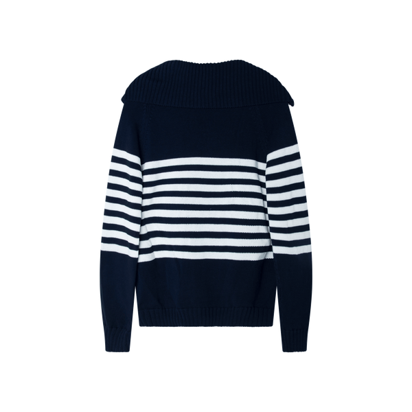 Lardini Navy and White Striped Knit Zip Up