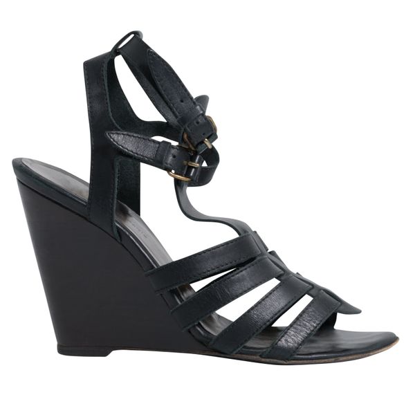 Balenciaga Black Leather Ankle Strap Wedge