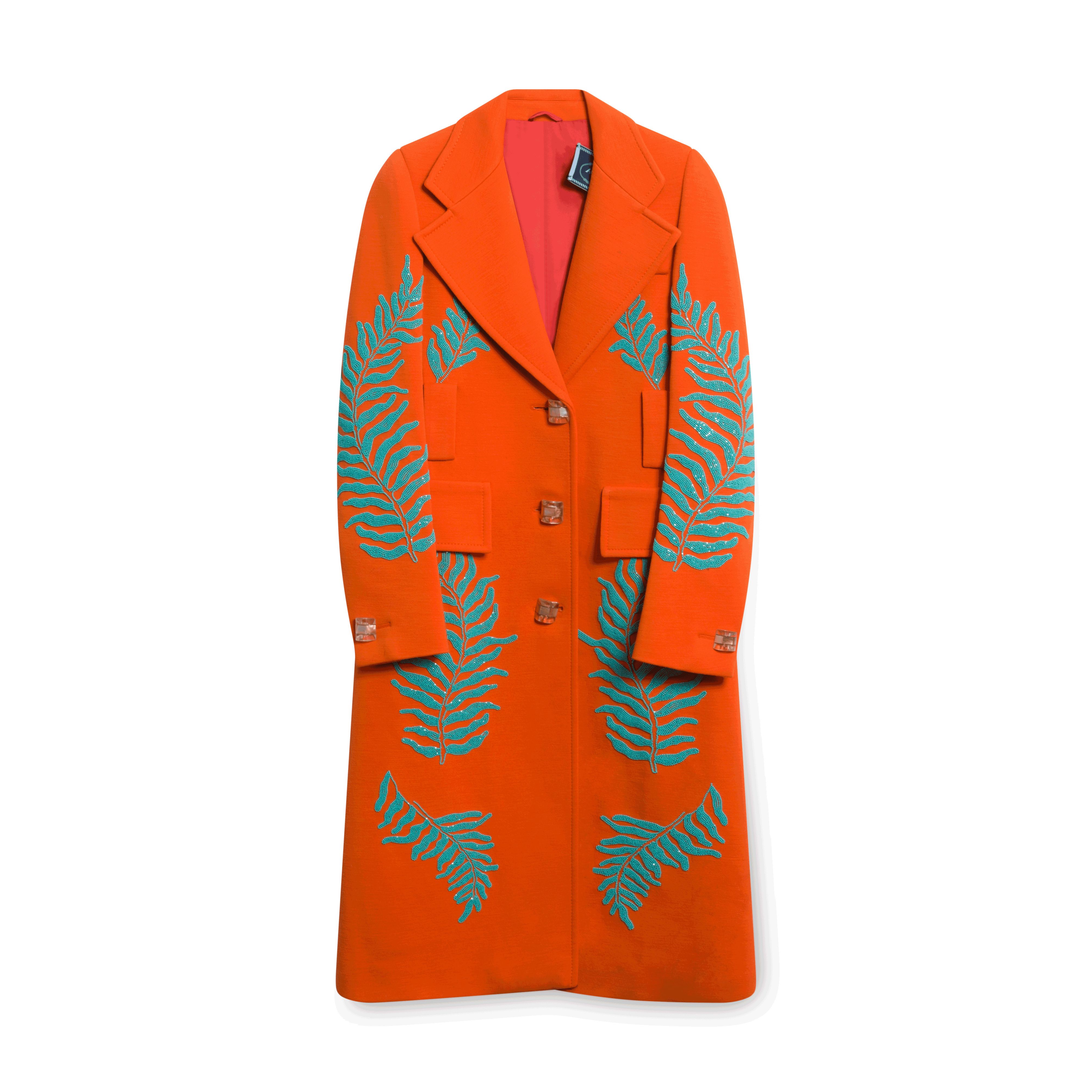 Prada Women's Orange Embellished Tailored Coat by Miso Dam | Basic