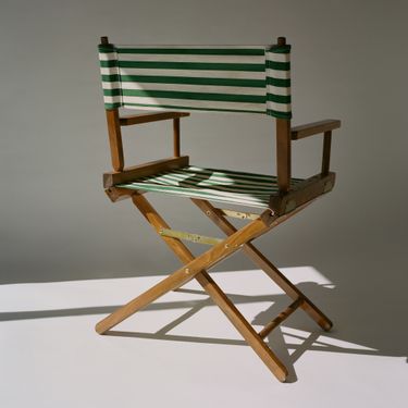 French Stripe Fabric & Wooden Frame Folding Studio Chair
