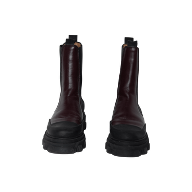 Ganni Purple Leather Chelsea Boots