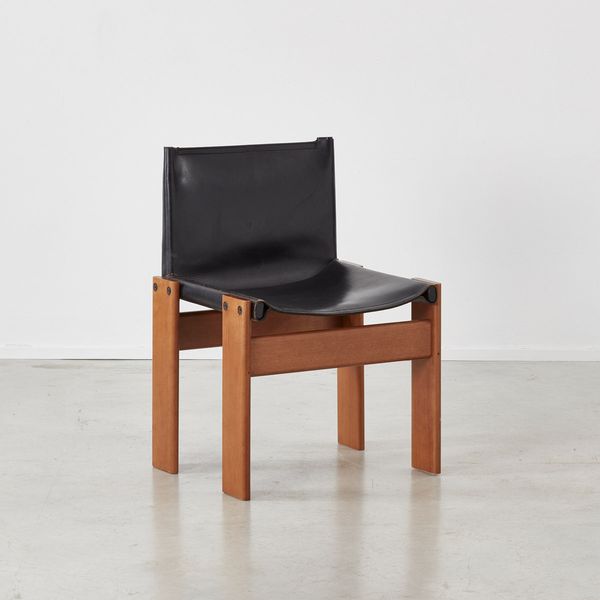 Afra & Tobia Scarpa Set of Six Black Leather 'Monk' Chairs, Italy, 1974