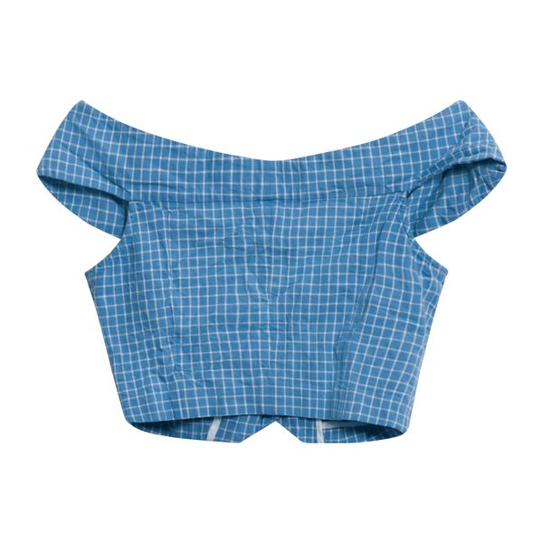 Petite Studio Blue Checkered Crop Top