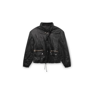 Black Vintage Leather Bomber Jacket