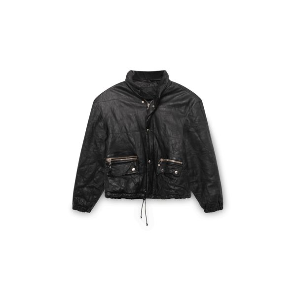 Black Vintage Leather Bomber Jacket