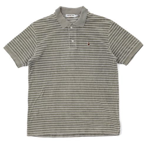 Pin Stripe Apehead Terry Cloth Polo Shirt grey
