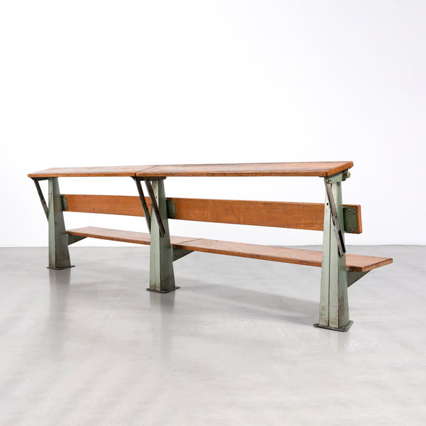 Double Lecture Hall Bench with Pivoting Writing Desk by Jean Prouvé, 1953