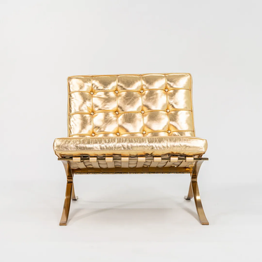 Barcelona Chair in Gold Leaf Leather by Mies van der Rohe for Gratz Industries, 2009