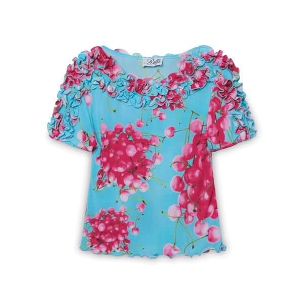 Y2K Cherry Print Ruffle Blouse