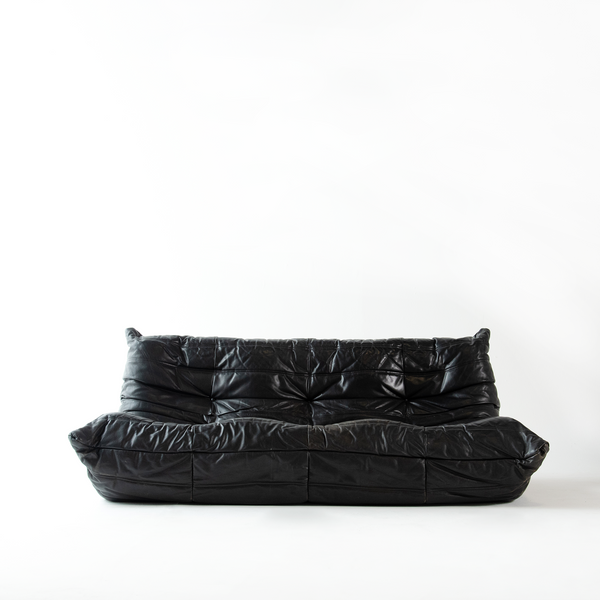 Black Leather Togo by Michel Ducaroy for Ligne Roset, 1970s