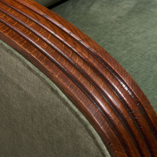 Pair of Art Deco Lounge Chairs in Sage Upholstery and Solid Oak Frame, The Netherlands 1930s