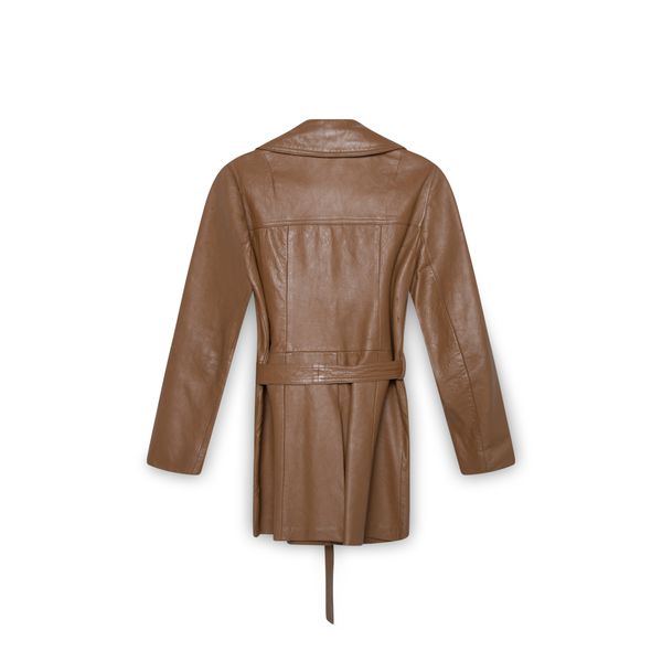 Brown Belted Leather Coat