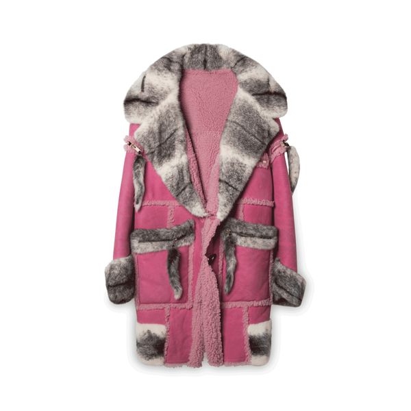 Astrid Andersen Pink Shearling and Mink Fur Coat