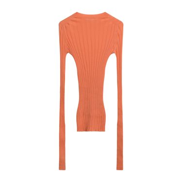 Céline Rib Knit Wool Crewneck Sweater in Orange