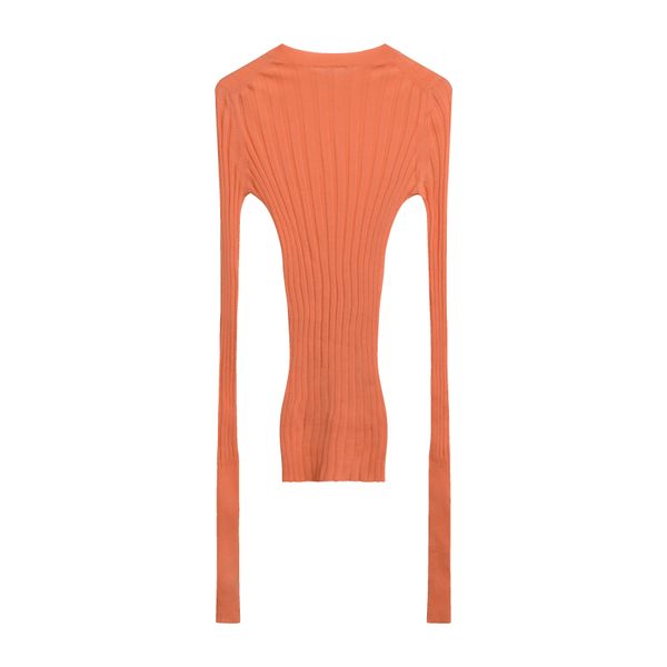 Céline Orange Rib Knit Wool Crewneck Sweater