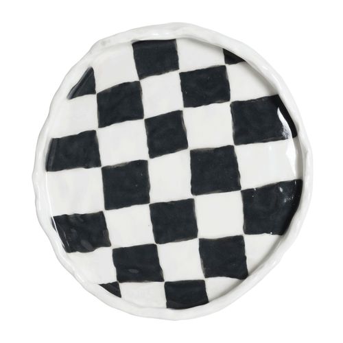Large White Checkerboard Plate