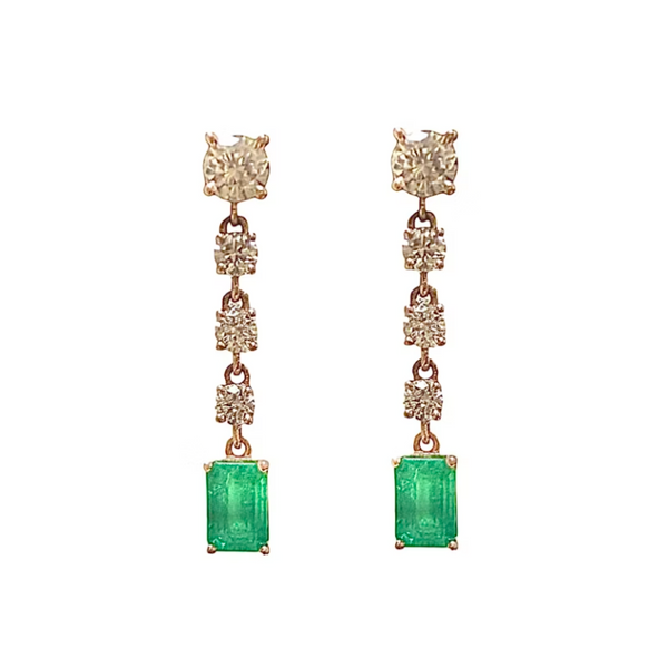 KayLee & Rose 14k Rose Gold Emerald & Diamond Drop Earrings