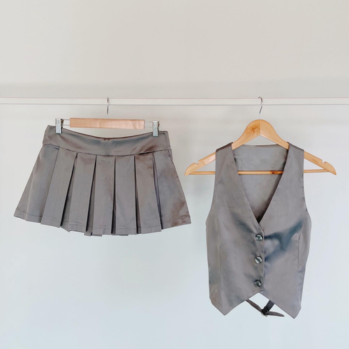 Handmade Grey Pleated Skirt 