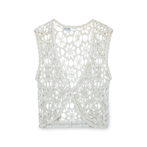 Lauren Brooke White Knit Flower Vest