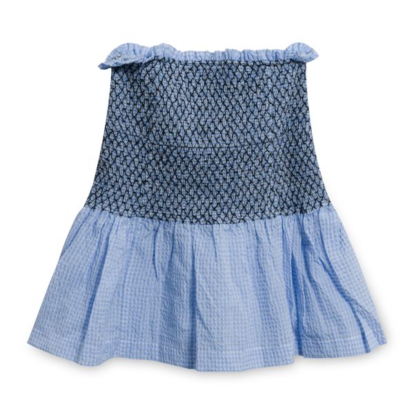 Ganni Gingham Smocked Seersucker Skirt